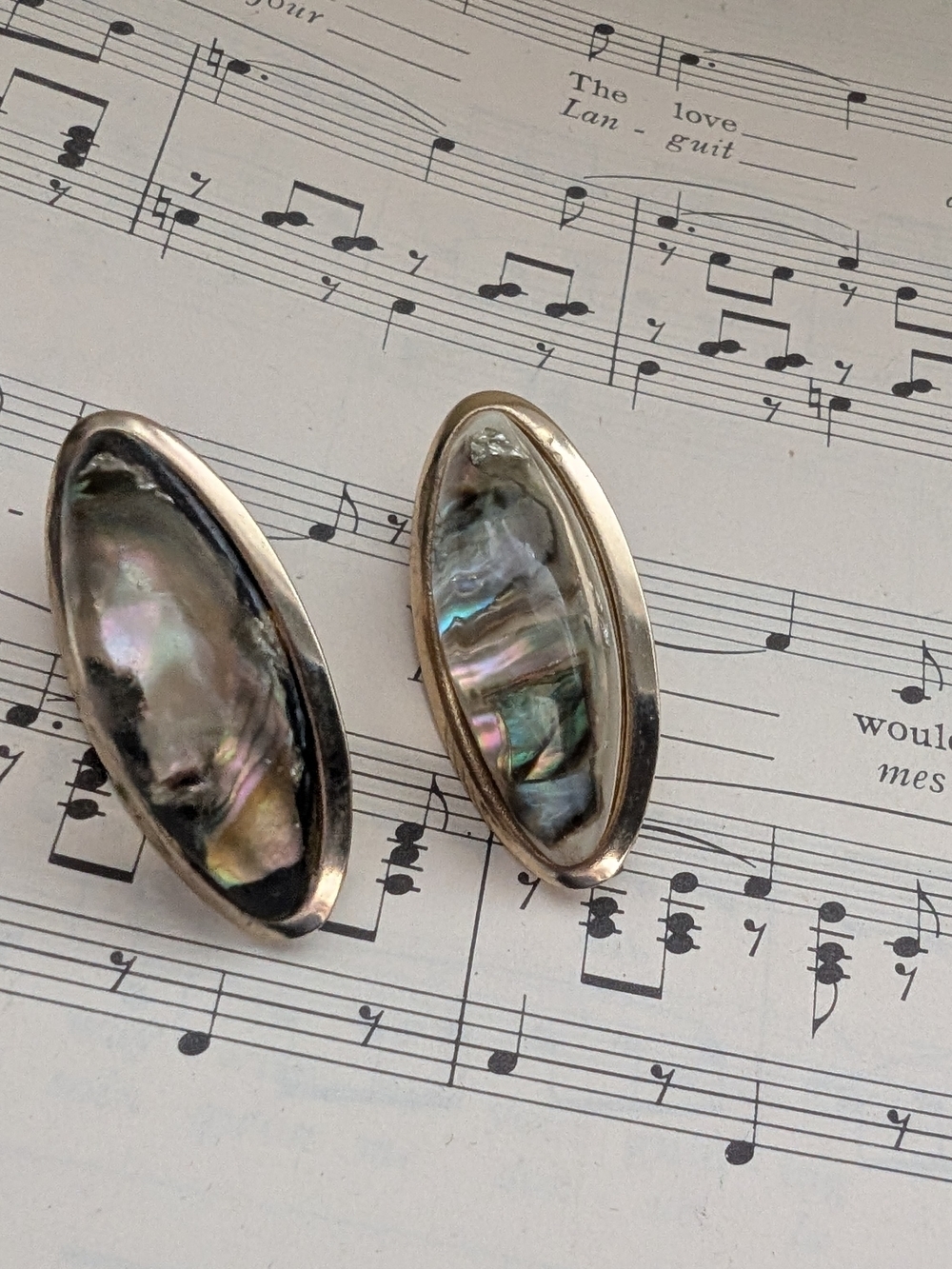 Abalone Shell Marquise Silver Tone Clip-On Earrings